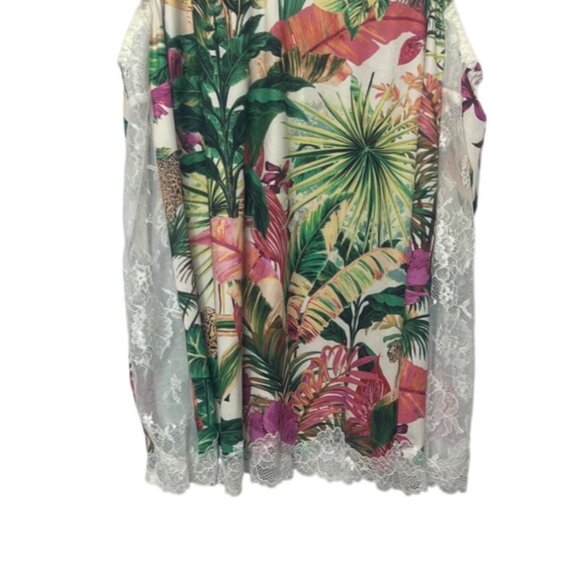 Cacique Floral Print Camisole Sleep Shirt Womens L/XL Green New WOT Lace Trim - Picture 4 of 8